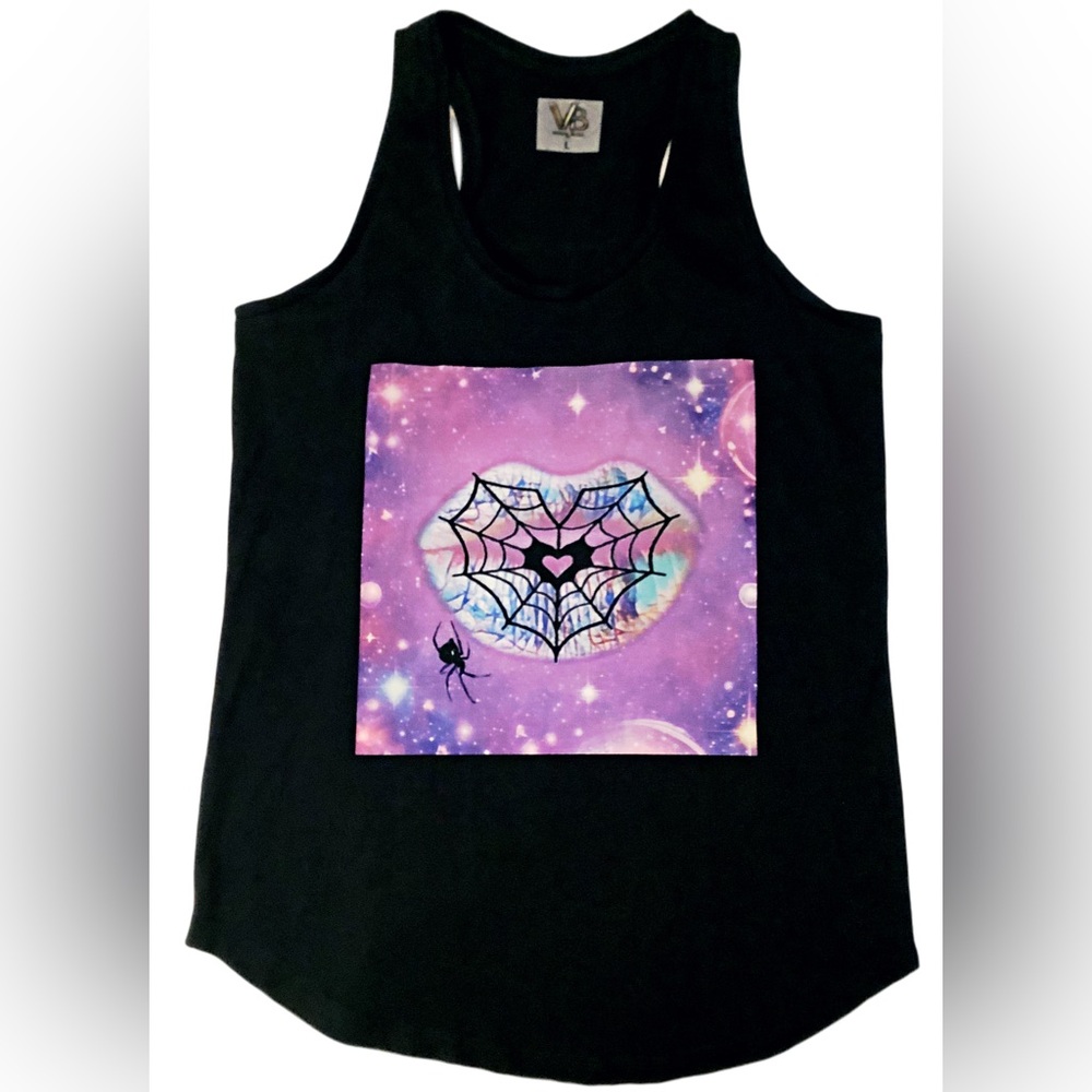 Visual Bliss Co Direct To Garment Custom Black Tank Top With a Spider Design